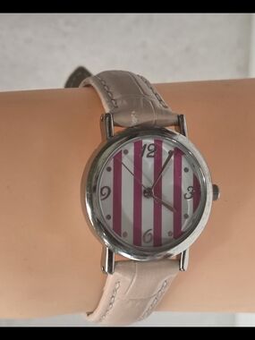 BWC Pink Stripe Dial Watch with Pale Pink Leather Band